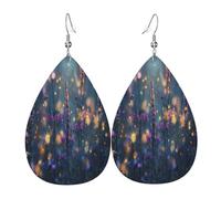 Fireflies in the Garden - Pendientes de piel con forma de lágrima para mujer, ligeros, de PVC, ganchos de plata 925, impresiones de doble cara, regalo hipoalergénico