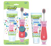 Firefly First Peppa Pig Training Training Cepship con cerdas extra suaves y pasta de dientes de entrenamiento de sabor a fresa natural 1.75 oz