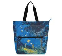 Firefly Lighting Up The Summer Night - Bonita bolsa de mano para niños, mujeres y hombres, bolsa de compras grande gótica con asas de cremallera para la escuela, compras, viajes, escuela arcoíris