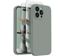 FireNova Designed for iPhone 15 Pro Case, Silicone Upgraded [Camera Protection] Phone Case with [2 Screen Protectors], Soft Anti-Scratch Microfiber Lining Inside, 6.1 Inch, Calke Green