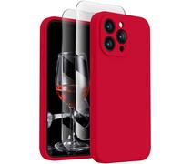 FireNova Designed for iPhone 15 Pro Case, Silicone Upgraded [Camera Protection] Phone Case with [2 Screen Protectors], Soft Anti-Scratch Microfiber Lining Inside, 6.1 Inch, Deep Red