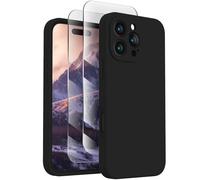 FireNova Diseñado para iPhone 16 Pro Funda, Funda de silicona mejorada [Protección de cámara] con [2 protectores de pantalla], forro interior de microfibra suave antiarañazos, 2024, Negro