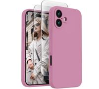 FireNova Funda diseñada para iPhone 16, funda de silicona mejorada [protección de cámara] con [2 protectores de pantalla], forro interior de microfibra suave antiarañazos de 6.1 pulgadas, morado lila