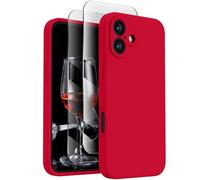 FireNova Funda diseñada para iPhone 16, funda de silicona mejorada [protección de cámara] con [2 protectores de pantalla], forro interior de microfibra suave antiarañazos de 6.1 pulgadas, color rojo