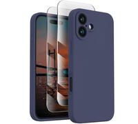 FireNova Funda diseñada para iPhone 16, funda de silicona mejorada [protección de cámara] con [2 protectores de pantalla], forro interior de microfibra suave antiarañazos de 6.1 pulgadas, azul marino