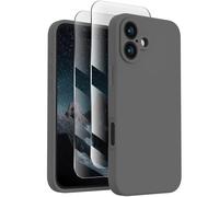 FireNova Funda diseñada para iPhone 16, funda de silicona mejorada [protección de cámara] con [2 protectores de pantalla], forro interior de microfibra suave antiarañazos de 6.1 pulgadas, gris