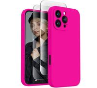 FireNova Funda diseñada para iPhone 16 Pro, funda de silicona mejorada (protección de cámara) con (2 protectores de pantalla), forro interior de microfibra suave antiarañazos 2024, rosa intenso