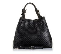 Firenze ARTEGIANI.Bolso de Mujer Piel auténtica.Bolso Tote Cuero Genuino Grabado geométrico.Asa Hombro y Correa Bandolera. Made IN Italy. Vera Pelle Italiana. 33x29x17 cm. Color: Negro