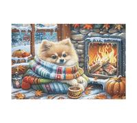 Fireplace Cute Perro Rompecabezas 1000 Piezas Cartón Resistente para Principiantes Ocio Doméstico Reducir Estrés Decoración Hogar Regalo Ideal 1000 PCS/75x50cm