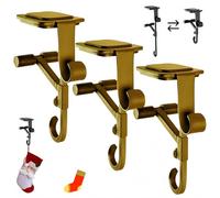 Fireplace Stocking and Hanger, Adjustable No-Drill Hangers Mantle-Hooks Christmas Decoration, 2-in-1 Adjustable Hanger, Fits 0.5" to 8.5" Mantles, Holds up to 20 LBS (Gold-3)