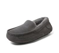 Fireside by Dearfoams Melbourne - Pantuflas tipo mocasín de piel de oveja para interiores y exteriores con anchos anchos, Gris (Grey Solid), 42 EU
