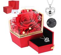 Firestyle Madre, Mujer, Flores eternas, Rosas en 100 Idiomas y yo te Amo Collar, cumpleaños, Aniversario, San valentín, día de la Madre, Regalo para Ella en Navidad (Rojo)