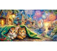 Fireworks-Over-Cozy-Village Puzzle de 1000 Piezas Reciclado Juego Educativo Desafiante para Adultos y niños de 12 años y más 38x52/1000pcs