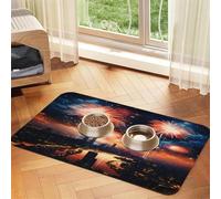 Fireworks Over The City - Tapete de comida para mascotas de 17.2 x 11.8 pulgadas, absorbente, antideslizante, de piel sintética, para perros, gatos, parte inferior de goma, de secado rápido, mantel