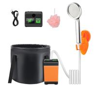 FIRINER Ducha portátil para camping, bomba de ducha recargable de 110 | Ducha naranja para campamento al aire libre con calentador, cabezal de ducha delgado de modo único de larga duración, IPX7