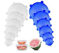 Firschoie 12 piezas Tapas de silicona elásticas, Reutilizable y permanentemente ampliable, Tapas de silicona estirables en diferentes tamaños, para tarros, cuencos, botellas(Blanco Azul)