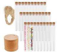 Firschoie 30 Tubo de Ensayo Plástico,15x150mm probetas plastico con corcho, tubo de ensayo Transparente con Cordón de Yute y Etiqueta, para laboratorios, Dulces, cultivo hidropónico de plantas