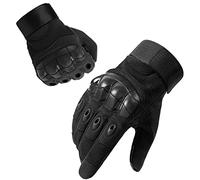 Firschoie Guantes de Moto, con protección Dura en los Nudillos y 2 Dedos Pantalla táctil Antideslizante (Negro L)