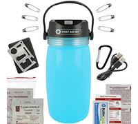 First Aid Only P-10050 - Lámpara de Emergencia con señal SOS (Incluye Kit de Primeros Auxilios, Multiherramienta, mosquetón, con batería, Cable USB, Solar, Azul)