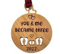 First Christmas Ornament - 3.1-Inch Round Wooden First Christmass Babys Sign | Natural Wood Tree Pendant with Lanyard | Cute Welcome Signs for, Wall & Fireplace Decor