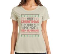 First Christmas with My Hot New Husband - Camiseta de manga corta para mujer, naturaleza, L