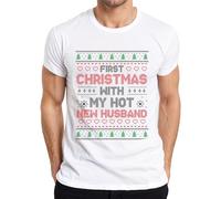 First Christmas with My hot New Husband - Camiseta de Navidad para hombre, Blanco, XXL