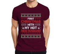 First Christmas with My hot New Husband - Camiseta de Navidad para hombre, granate, S
