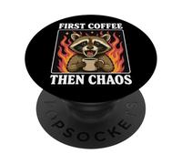 First Coffee Then Chaos Raccoon PopSockets PopGrip Adhesivo