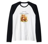 First Father's Day 2025 Cute Papa Bear Reading Book New Dad Camiseta Manga Raglan
