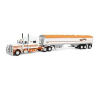 First Gear DCP 1/64 Peterbilt 389 - Cama de techo medio con remolque Wilson Pacesetter de grano de tres ejes de 50 pies, productos triestatales 60-2024