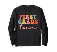 First Grade Team Retro First Day of School Groovy Men Women Manga Larga