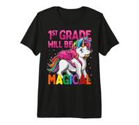 First Grade Will Be Magic Unicorn 1er Grade Pink Stars Camiseta Premium