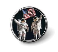 First Men On The Moon Round Lapel Pins Decorative Metal Brooches Funny Button Badge for Clothing Bag Hat Gifts