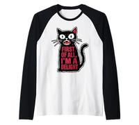 First of All I'm a Delight Hiss Black Funny Cat Lover Women Camiseta Manga Raglan