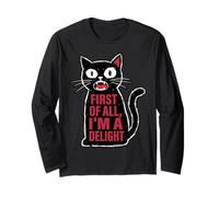 First of All I'm a Delight Hiss Black Funny Cat Lover Women Manga Larga