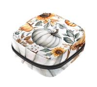 First Period Bag - Bolsa de almacenamiento de servilletas sanitarias para mujeres y niñas, bolsa portátil para copa menstrual, diseño de calabazas de otoño, girasol, cremallera, bolso acolchado para