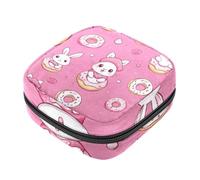 First Period - Bolsa de almacenamiento de servilletas sanitarias para mujeres y niñas, bolsa portátil para copa menstrual, lindo conejo, dona, fondo de caramelo, cremallera, bolso acolchado para