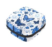 First Period Kit para niñas y mujeres, bolso menstrual de tampón, diseño de mariposa azul y flores, soporte para almohadilla de lactancia con cremallera, organizador de servilleteros sanitarios
