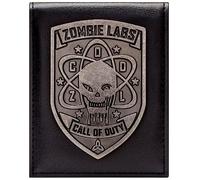 First Person Call of Duty Zombie Labs Emblema Metálico Icono de Calavera Billetera/Cartera Plegable con ID & Tarjetero, Negro