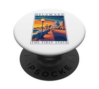 First State Delaware - Póster de Viaje con coordenadas GPS PopSockets PopGrip Adhesivo