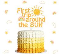 First Trip Around The Sun - Decoración para tartas de primer cumpleaños, decoración de fiesta de doble cara para niños y niñas, fiesta de cumpleaños, decoración de baby shower
