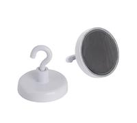 first4magnets Ferrite White Pintado de Pintura Imán Con Gancho M4 Para Colgar, Sostener O Mostrar Elementos - 32mm de Diámetro - 7.3kg de Tracción - Paquete de 10