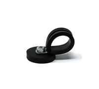 FIRST4MAGNETS Imán de sujeción de cable recubierto de goma de 31 mm de diámetro x 6 mm de alto con abrazadera de goma de 19 mm (negro) - 5,7 kg de fuerza (paquete de 2)