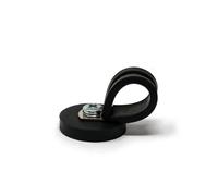 FIRST4MAGNETS Imán de sujeción de cable recubierto de goma de 31 mm de diámetro x 6 mm de alto con abrazadera de goma de 16 mm (negro) - 5,7 kg de fuerza (paquete de 10)