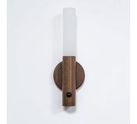FIRST4MAGNETS MagLight - Lámpara de pared magnética con sensor PIR, de madera, inalámbrica, recargable por USB, luz nocturna para dormitorio, oficina, estudio, sala de estar, pasillo, nogal
