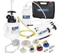 FIRSTINFO A1163HK | Kit purgador de Frenos Manual 3 L con 7 adaptadores metálicos, Botella colectora, Bomba extractora y 3 Tipos de Conectores