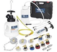 FIRSTINFO A1163HK3 | Kit purgador de Frenos Manual 3 L con 11 adaptadores metálicos, Botella colectora, Bomba extractora y 3 Tipos de Conectores