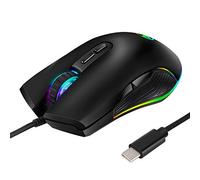 FIRSTMEMORY - Ratón USB C tipo C ergonómico con cable RGB para juegos, ratón óptico con DPI ajustable 800/1600/2400/3200, compatible con portátiles, PC, portátiles, MacBook y todos los dispositivos