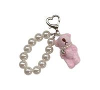 FIRSTXIU Abalorio multifuncional de oso de peluche con cadena de perlas de imitación, llavero único para personalizar teléfonos y llaves, dije versátil para teléfono, B, Talla única