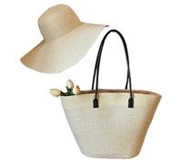 FIRSTXIU Bolsa de hombro tejida de paja con diseño espacioso para axilas, bolso casual para vacaciones en la playa y uso diario, Beige con sombrero, Talla única